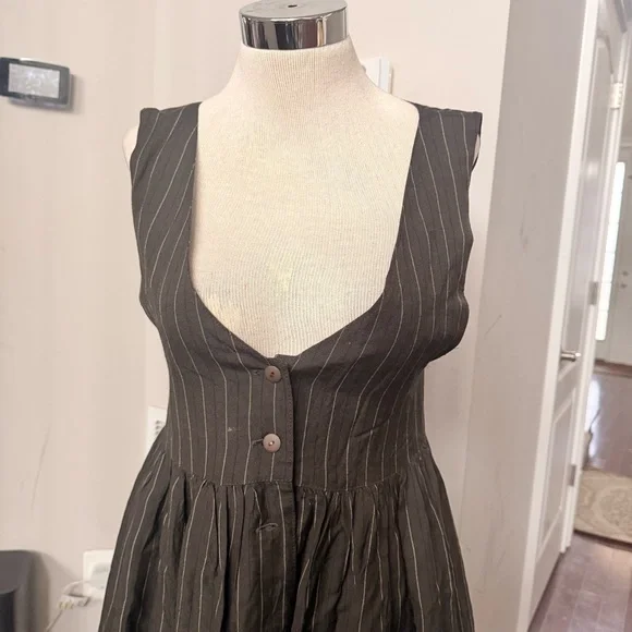 Vintage Japanese Tailored Pinstriped Pinafore Dress Sz S - Picture 3 of 11